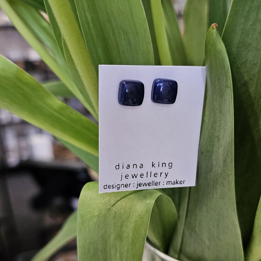 NAVY BLUE PUFF SMALL SQUARE STUDS