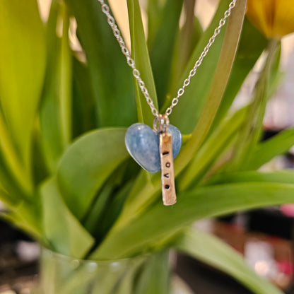 PALE BLUE PUFF HEART TAG NECKLACE