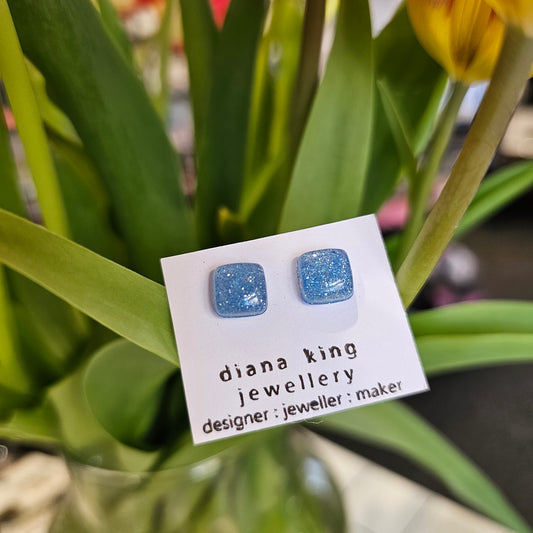 SPARKLE BLUE PUFF SQUARE STUDS