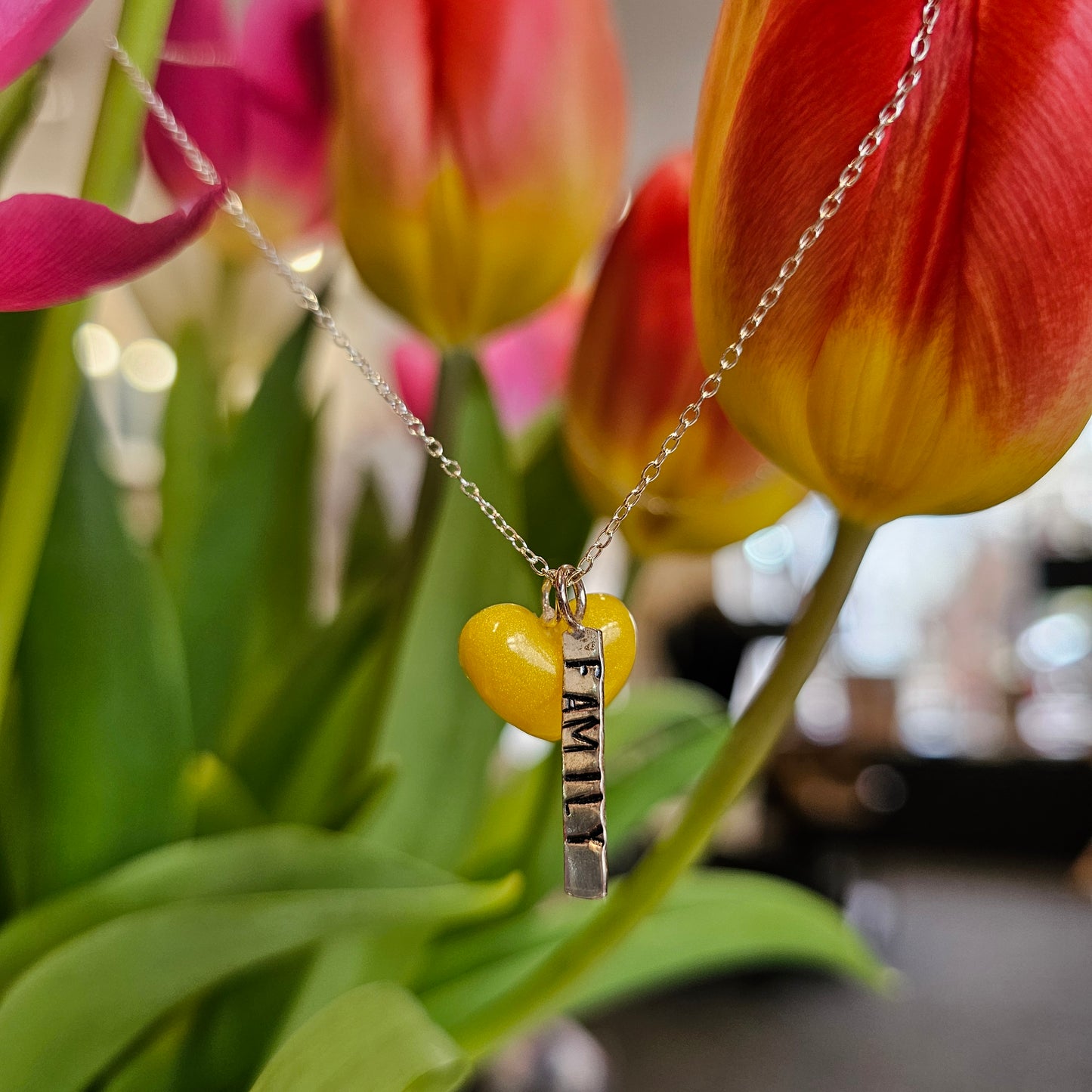 YELLOW PUFF HEART TAG NECKLACE