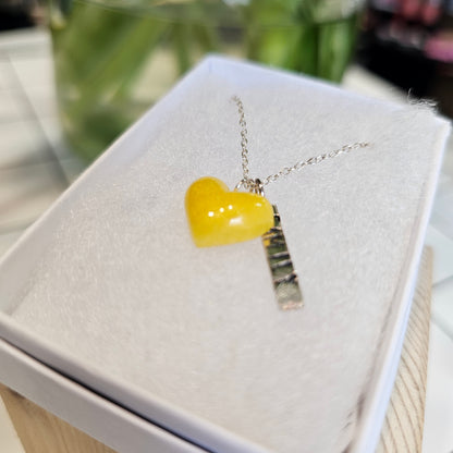 YELLOW PUFF HEART TAG NECKLACE