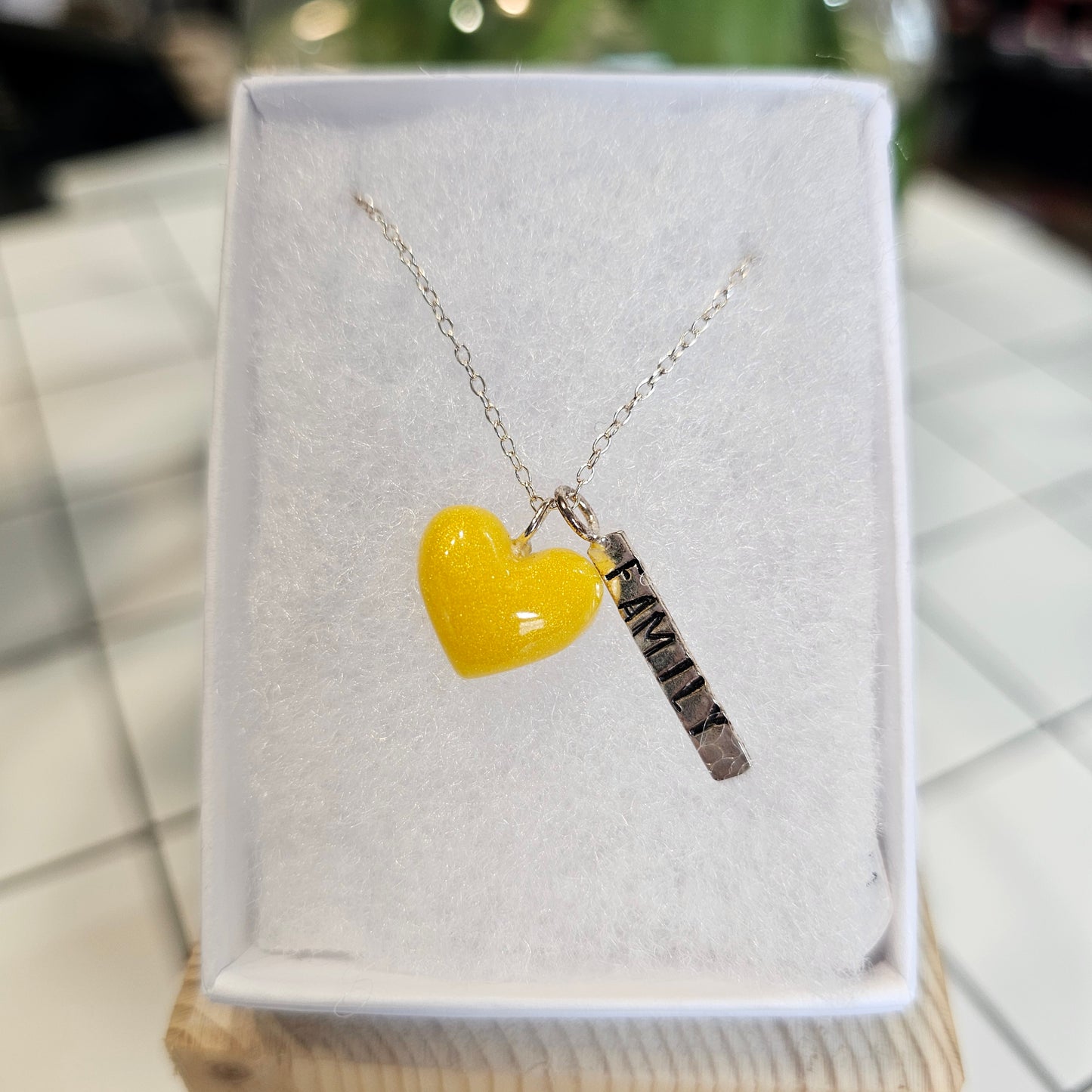 YELLOW PUFF HEART TAG NECKLACE