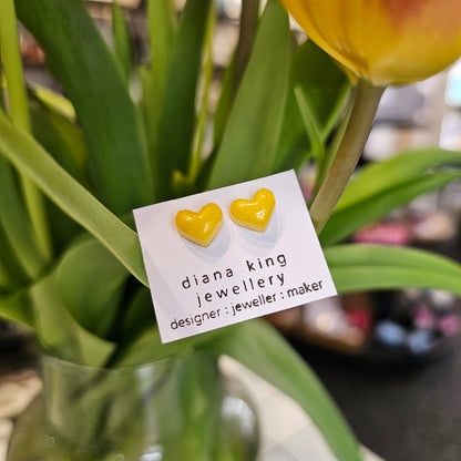 YELLOW PUFF HEART STUDS