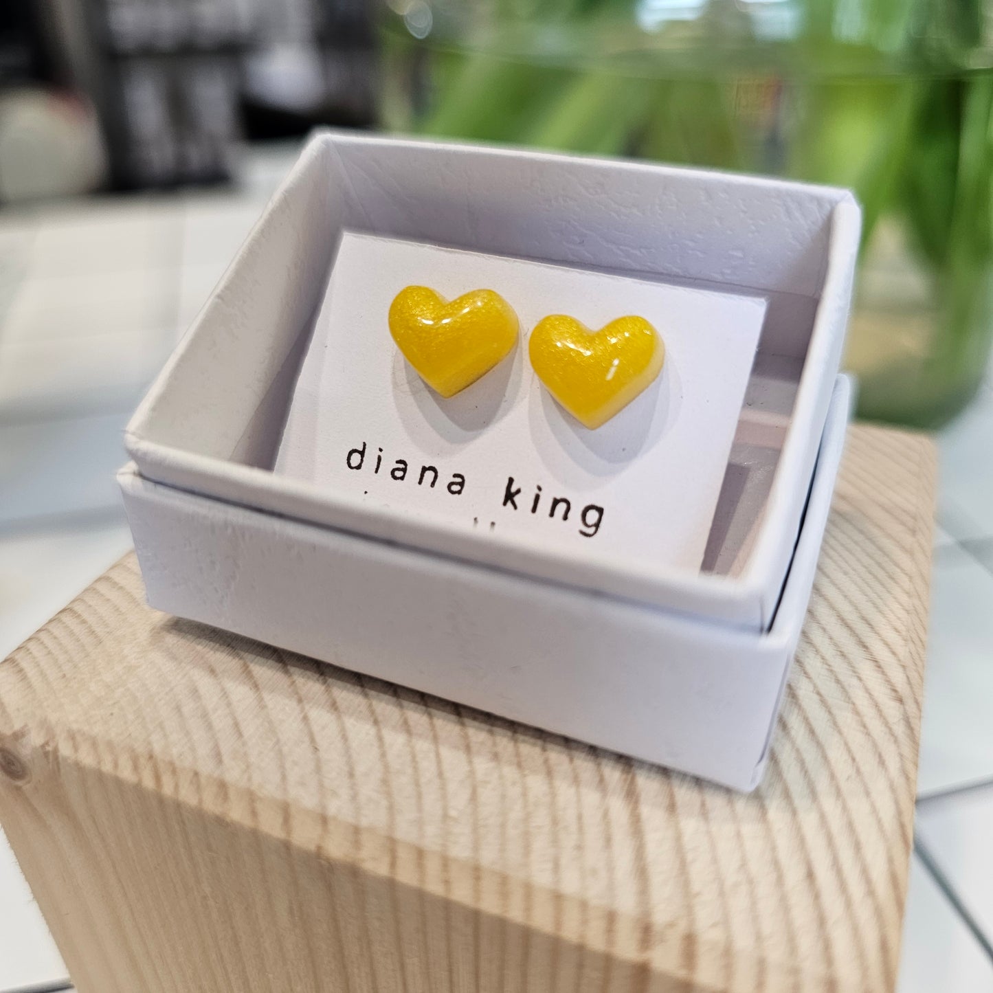 YELLOW PUFF HEART STUDS