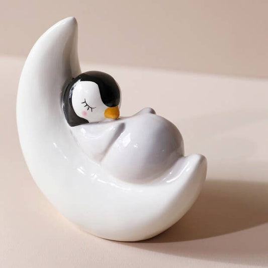 SLEEPING PENGUIN MOON MONEY BOX