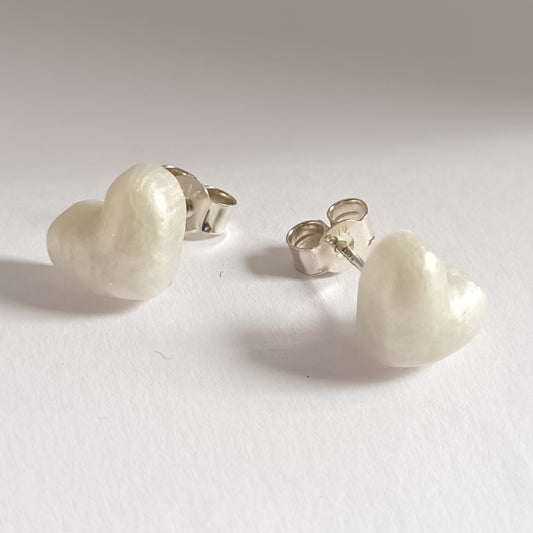 WHITE PUFF HEART STUDS