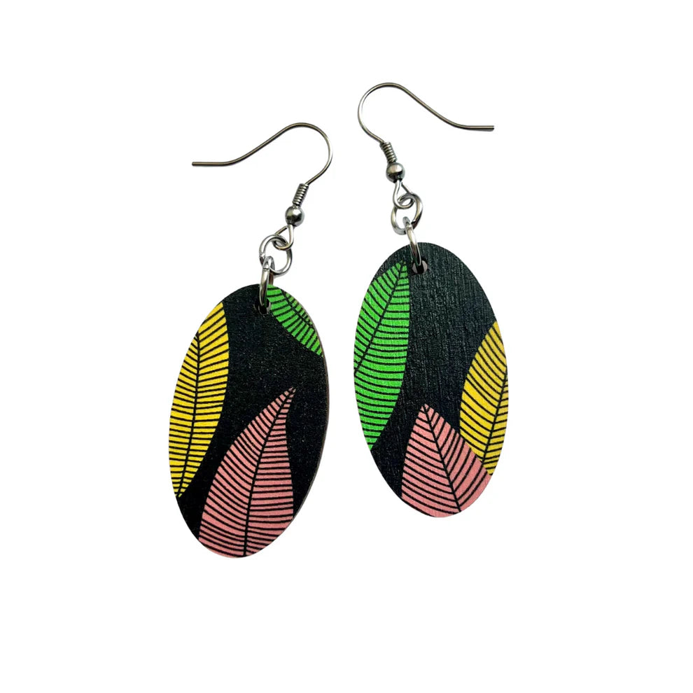 LEAF PRINT OVAL DANGLES