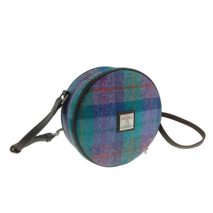 HARRIS TWEED - ROUND BAG - GREEN & PURPLE TARTAN