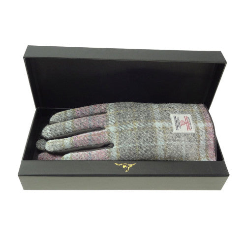 HARRIS TWEED - LADIES GLOVES - BROWN/SOFT PINK BUCHANAN - LARGE