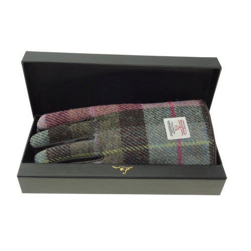 HARRIS TWEED - LADIES GLOVES - BROWN/MUTED GREEN & ROSE - LARGE