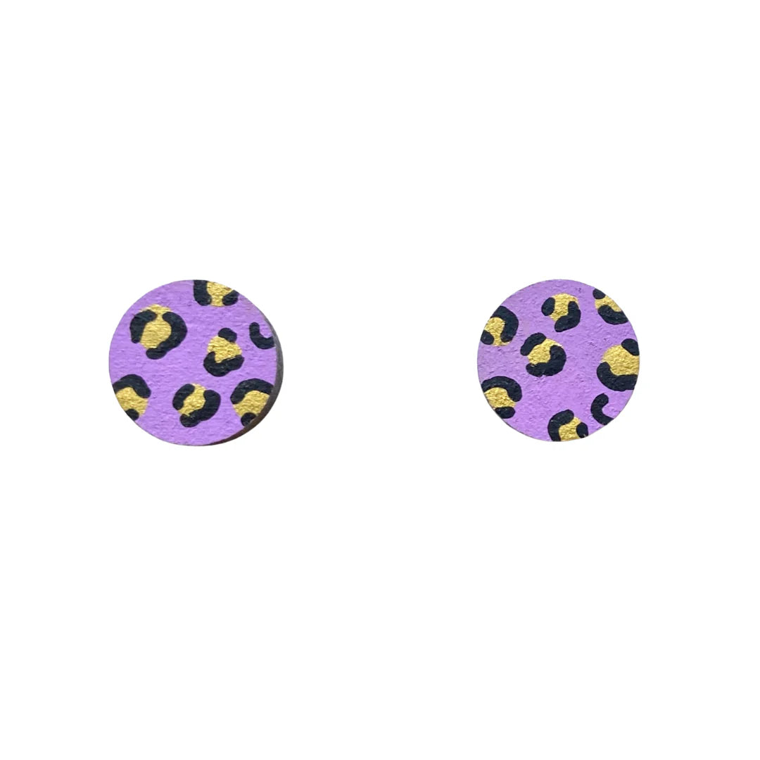 MINI LEOPARD PRINT CIRCLE STUDS - LILAC + GOLD